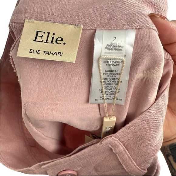 NWT Elie Tahari Womens Linen Blend Pants Wide Leg Embroidered Soft Mauve Size 2 - Picture 5 of 11